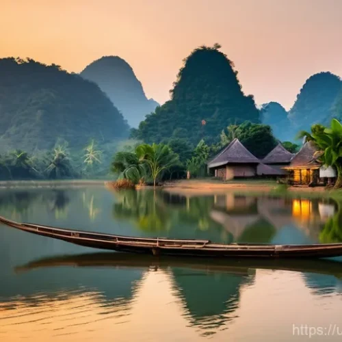 Home 3 라오스 베스트 리조트 - A Traditional Laotian Riverside Retreat at Sunset**
A serene and picturesque scene of a traditional...